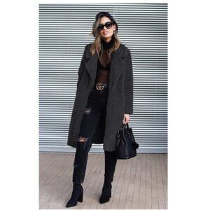 NWT Angashion Women's Fuzzy Fleece Lapel Open Front Long Cardigan 2XL $125 5D330